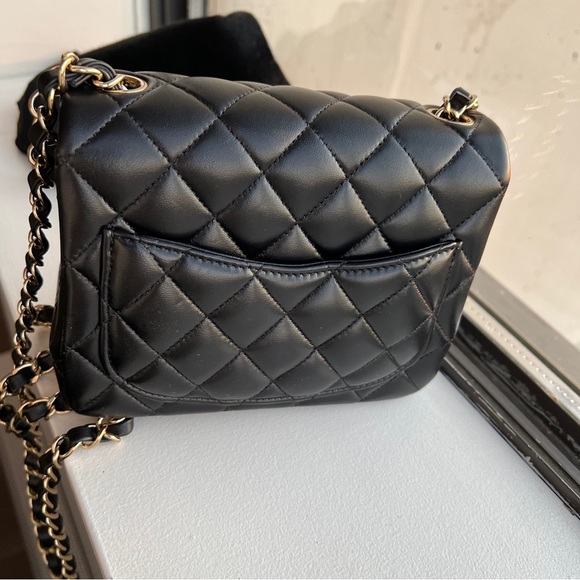 NWT Chanel Black CC Mini Square Lambskin Classic Flap w Receipt! Champagne HW - Picture 9 of 14
